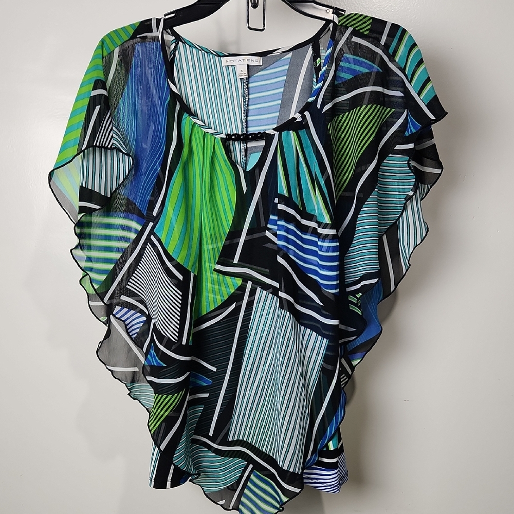 Notations Blue Green Striped Blouse